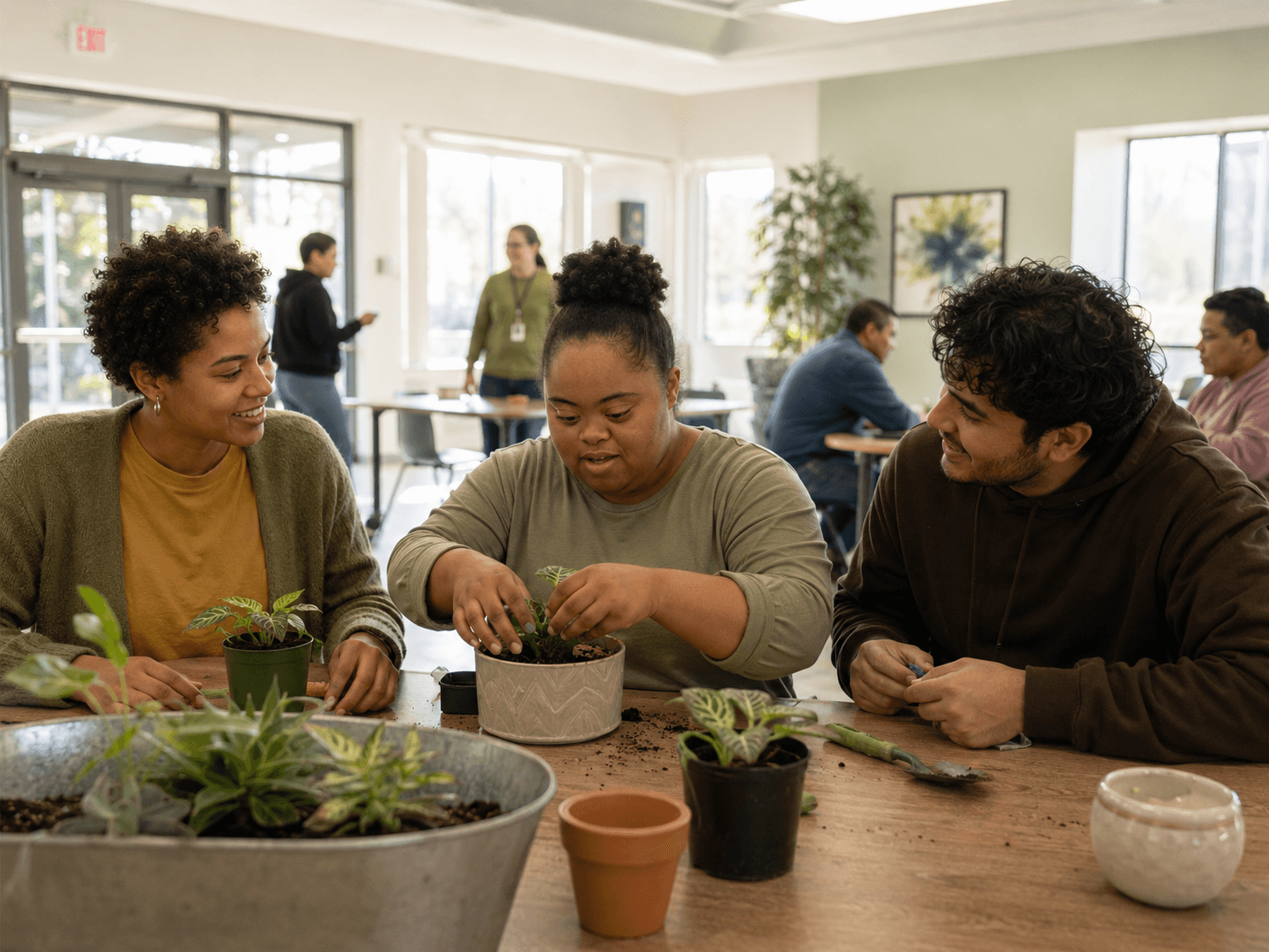 A small group taking part in a calm day activity together